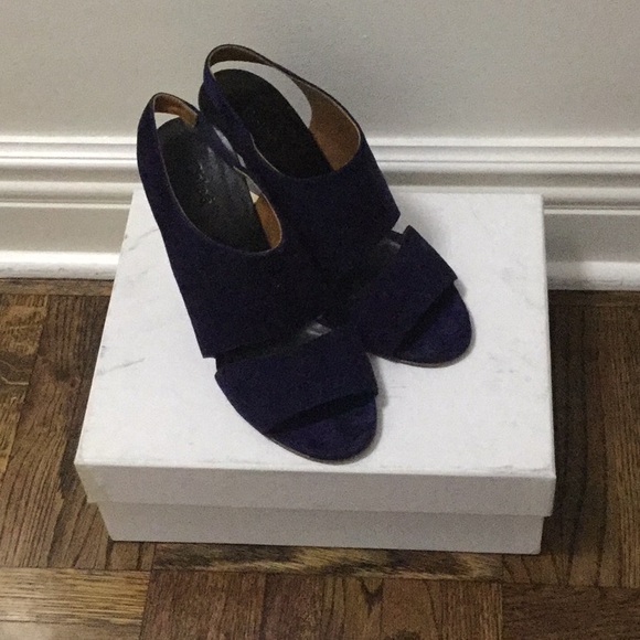 Chloe Navy Suede Wedge Sandals - Picture 3 of 5